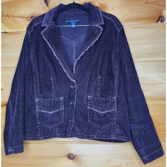 BANDOLINO BLU Plum WOMENS SIZE 0X CORDUROY FRINGE EDGE JACKET Light Button Coat - Picture 9 of 14